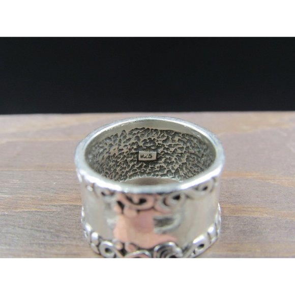 Size 6.5 Sterling Silver Fancy Boarder Thick Wide Band Ring Vintage Statement - Picture 4 of 7